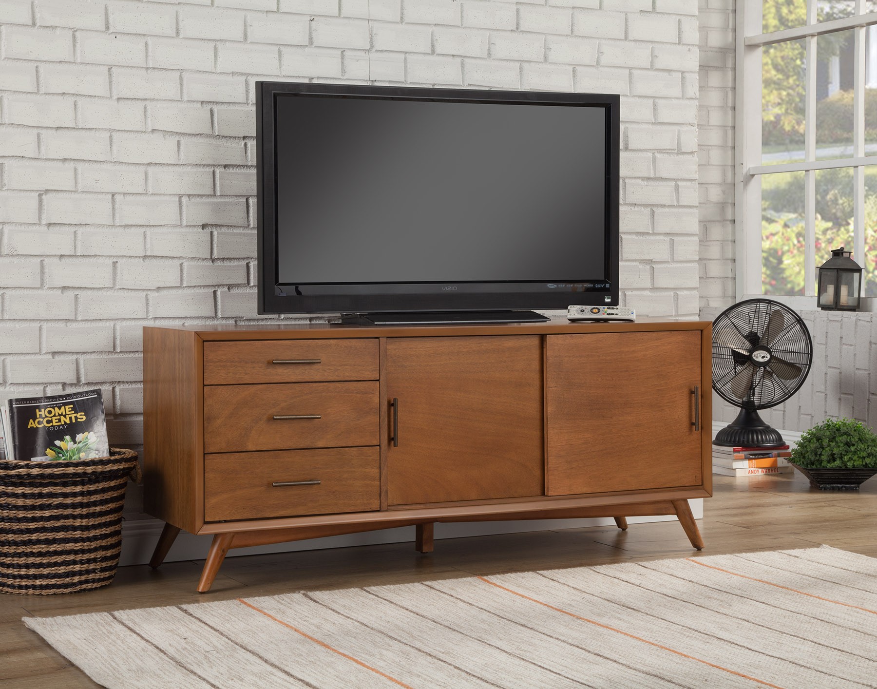 64" Brown TV Stand with Drawers and Sliding Door - Image 9